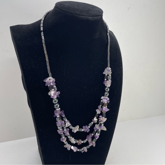 Artisan Designed Genuine Amethyst Stones & Spinel Beaded Necklace - Picture 9 of 10